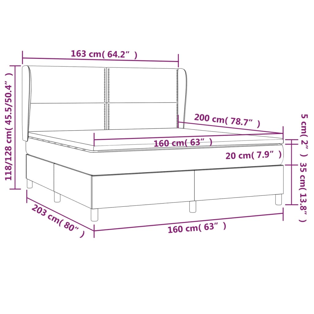 Sommier à lattes de lit avec matelas Gris foncé 160x200cm Tissu - XIOS