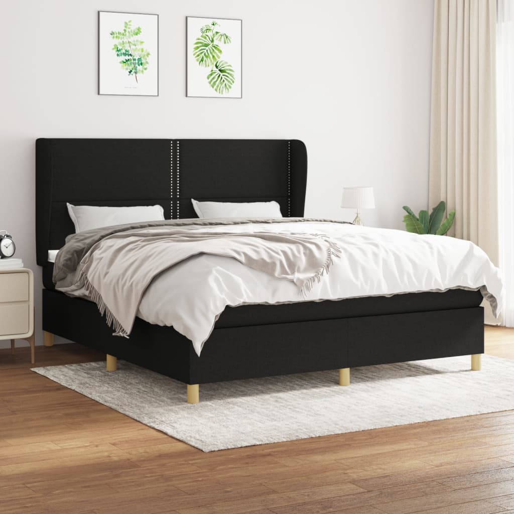 Sommier à lattes de lit avec matelas Noir 160x200 cm Tissu