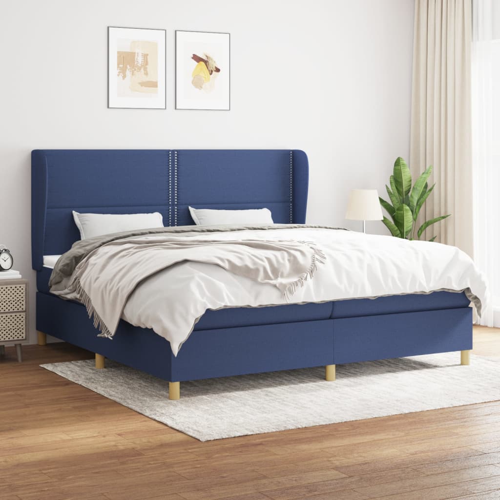 Sommier à lattes de lit avec matelas Bleu 200x200 cm Tissu - XIOS