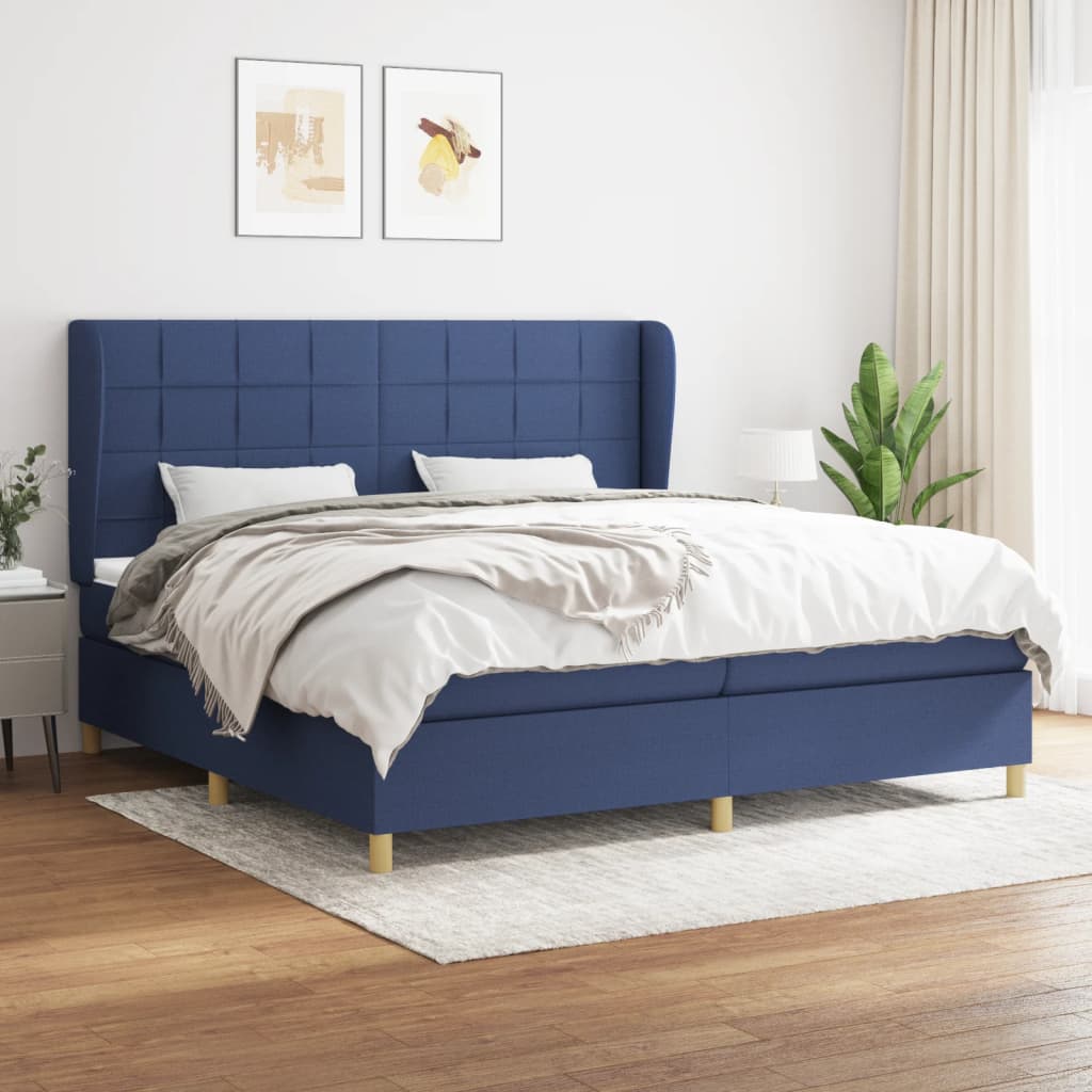 Sommier à lattes de lit avec matelas Bleu 200x200 cm Tissu - XIOS