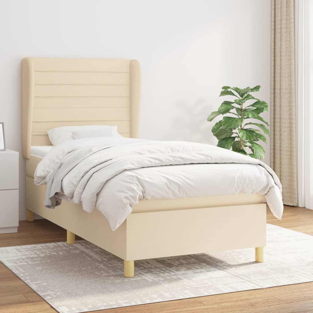 Sommier à lattes de lit avec matelas Crème 90x200 cm Tissu - XIOS