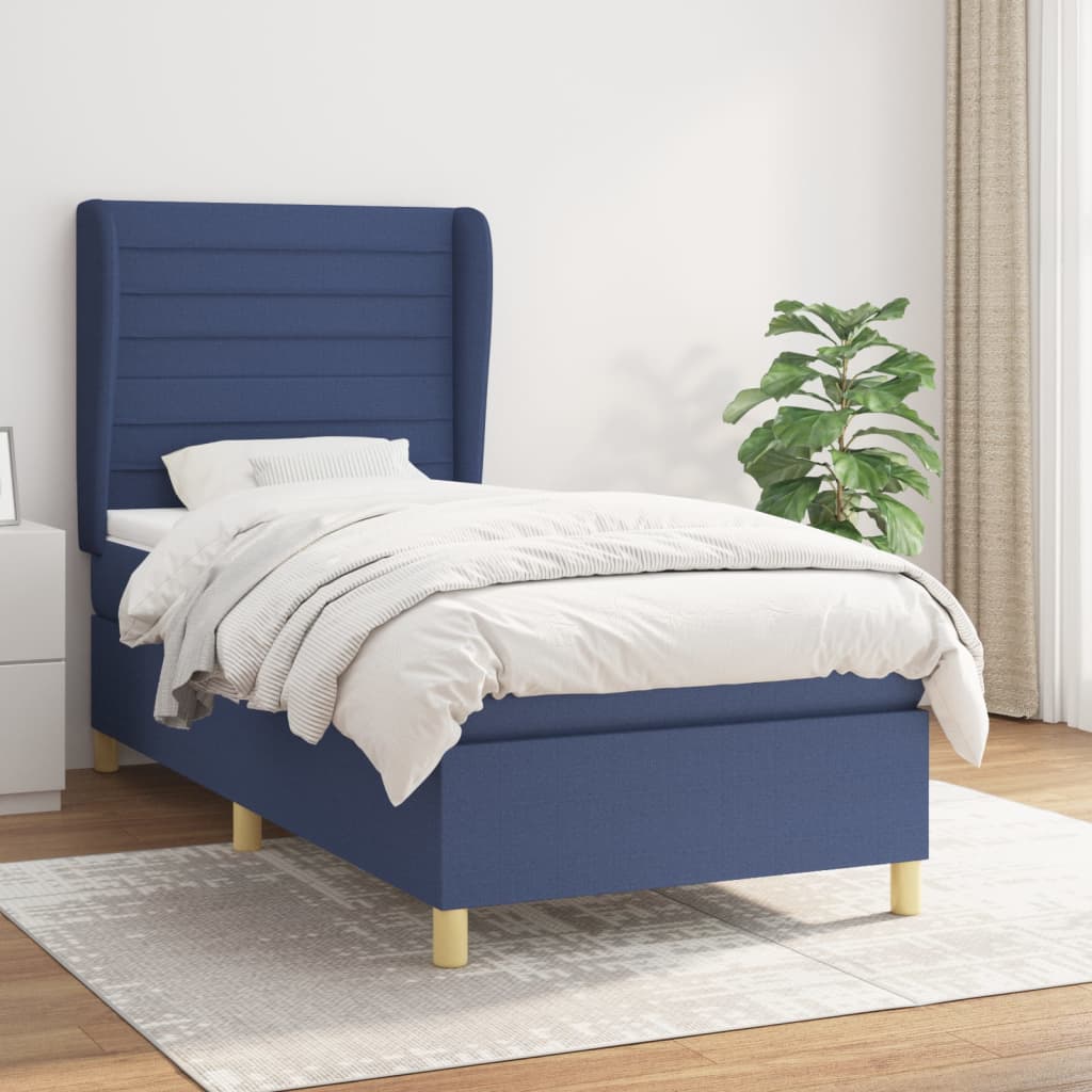 Sommier à lattes de lit avec matelas Bleu 100x200 cm Tissu - XIOS