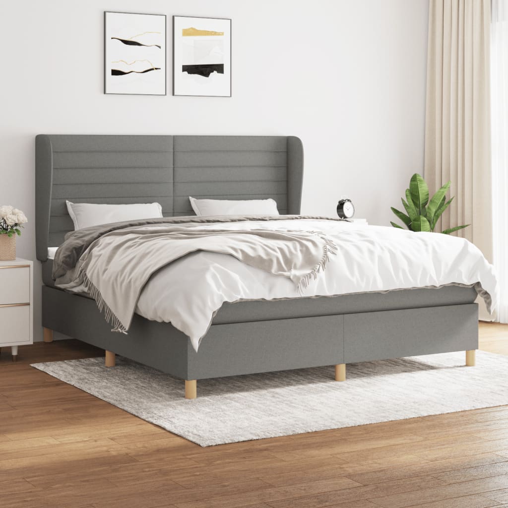 Sommier à lattes de lit avec matelas Gris foncé 160x200cm Tissu - XIOS