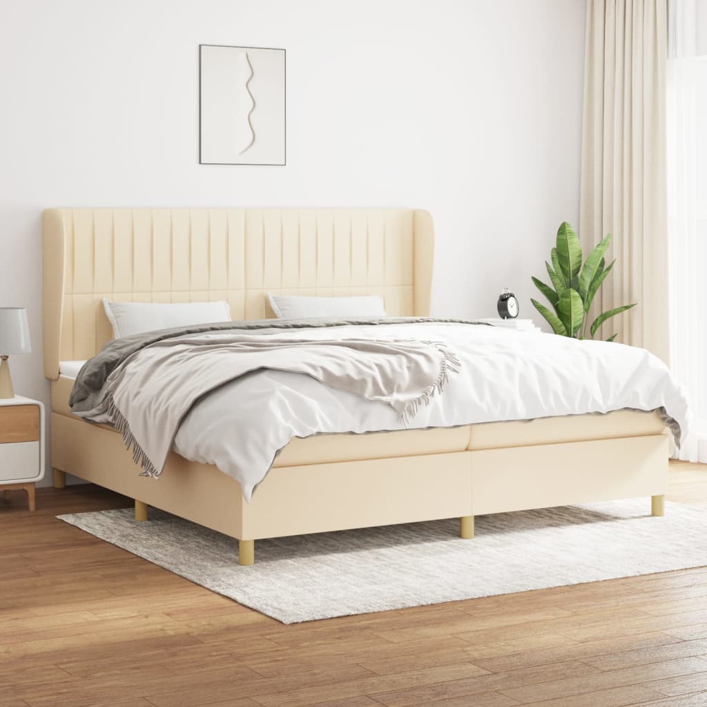 Sommier à lattes de lit avec matelas Crème 200x200 cm Tissu - XIOS