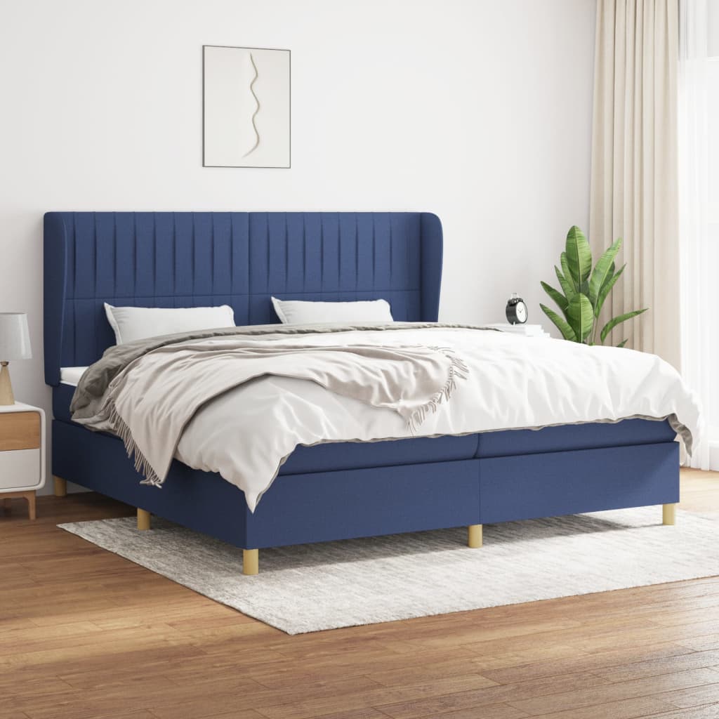 Sommier à lattes de lit avec matelas Bleu 200x200 cm Tissu - XIOS