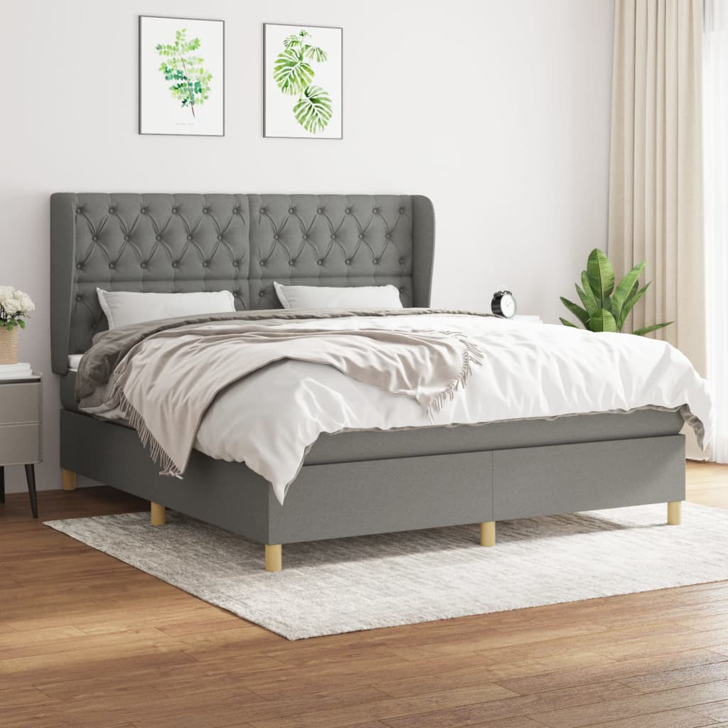 Sommier à lattes de lit avec matelas Gris foncé 160x200cm Tissu - XIOS