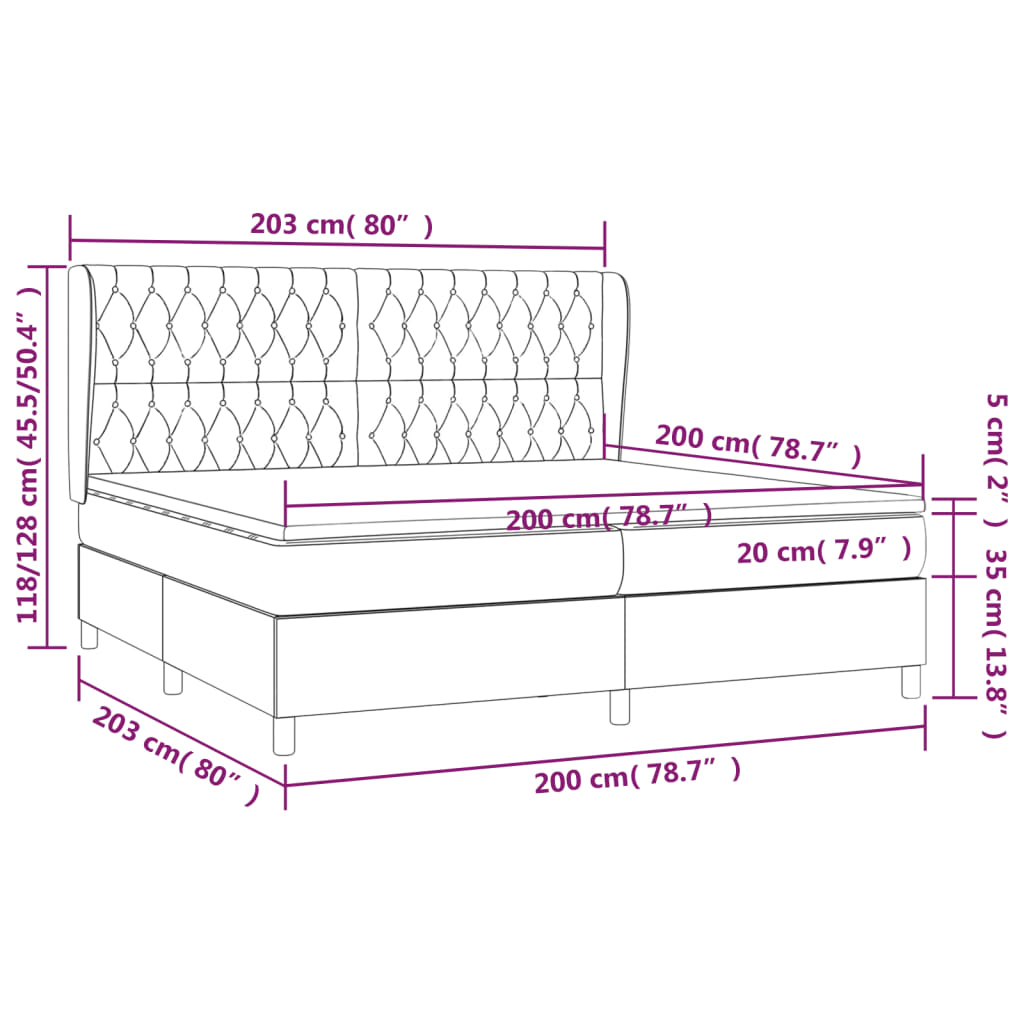 Sommier à lattes de lit avec matelas Gris foncé 200x200cm Tissu - XIOS