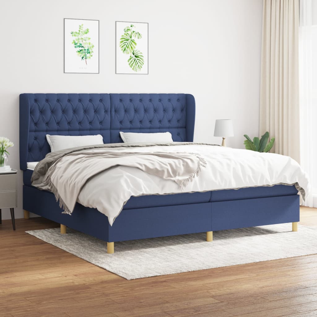 Sommier à lattes de lit avec matelas Bleu 200x200 cm Tissu - XIOS