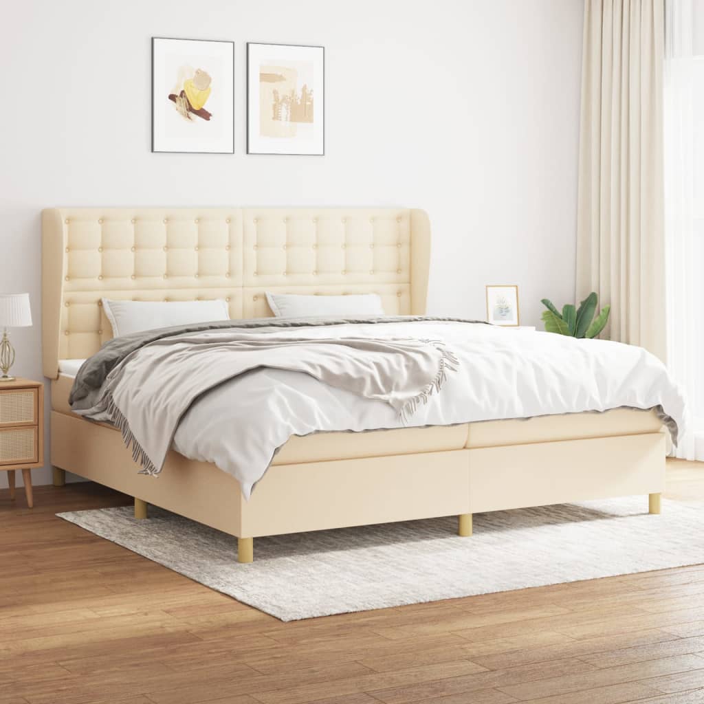 Sommier à lattes de lit avec matelas Crème 200x200 cm Tissu - XIOS