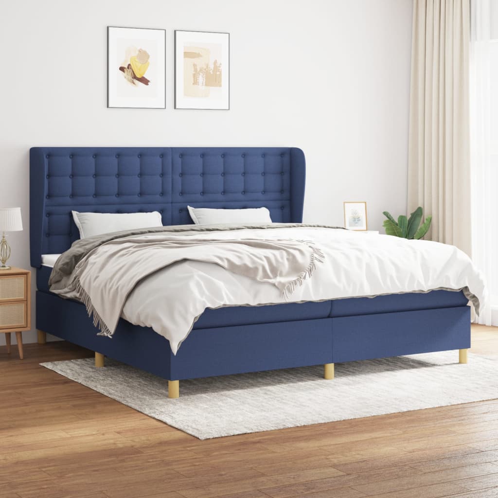 Sommier à lattes de lit avec matelas Bleu 200x200 cm Tissu - XIOS