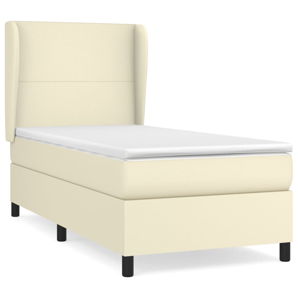 Sommier à lattes de lit avec matelas Crème 100x200cm Similicuir
