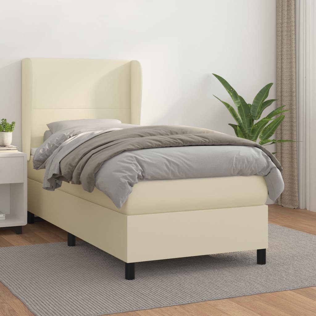 Sommier à lattes de lit avec matelas Crème 100x200cm Similicuir