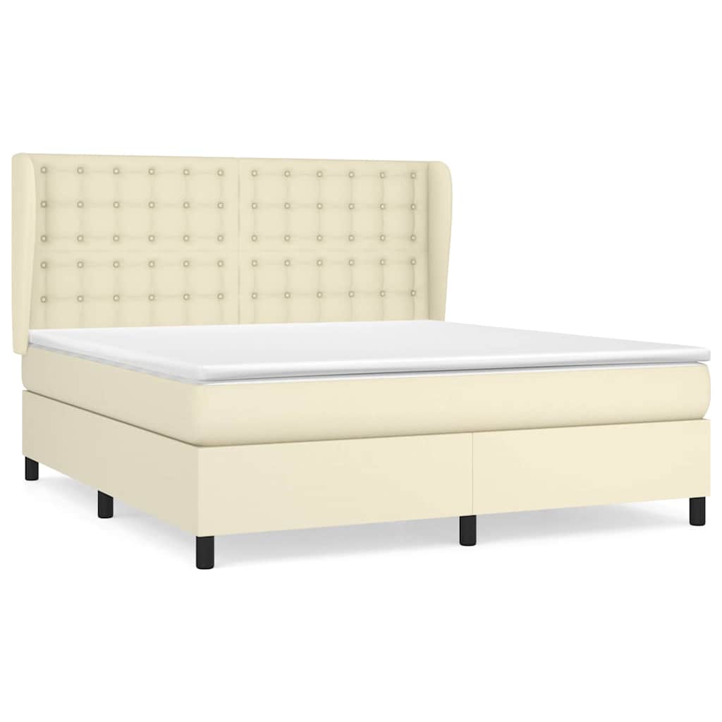 Sommier à lattes de lit avec matelas Crème 160x200cm Similicuir