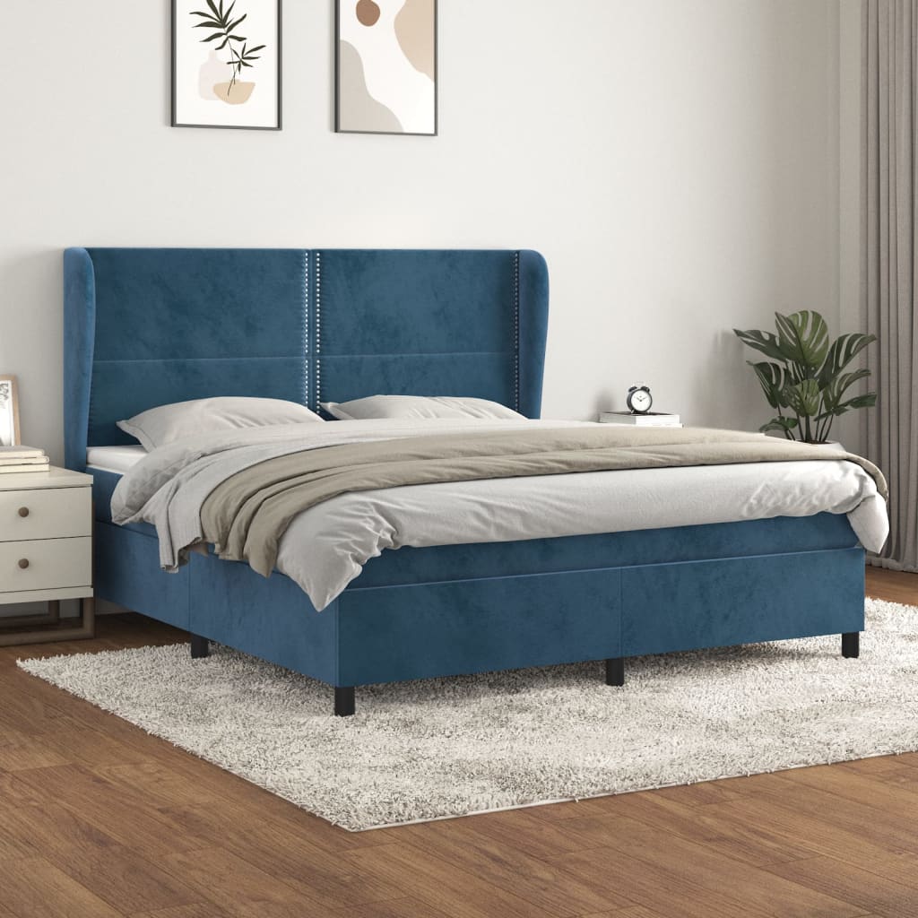 Sommier à lattes de lit et matelas Bleu foncé 180x200cm Velours