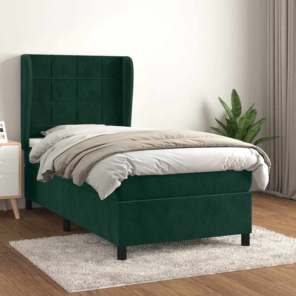 Sommier à lattes de lit avec matelas Vert foncé 90x190 cm