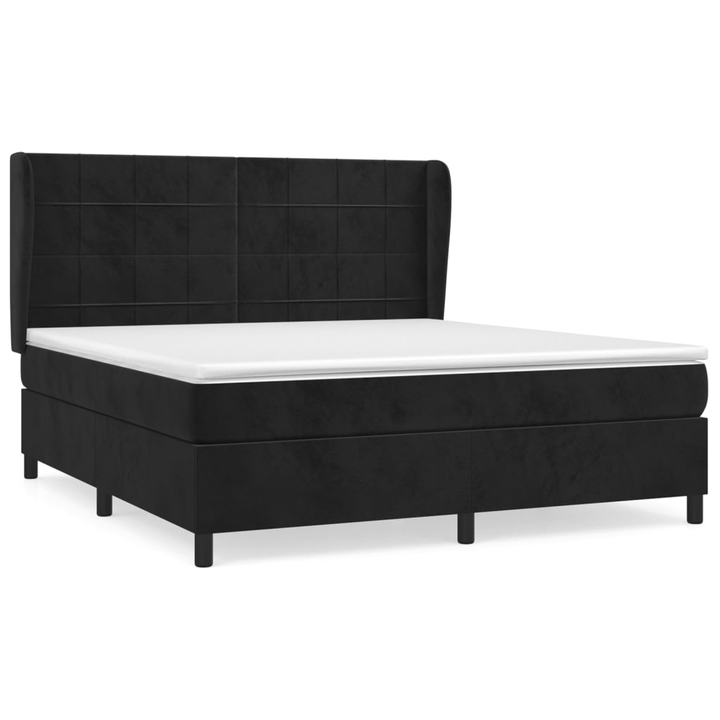 Sommier à lattes de lit avec matelas Noir 180x200 cm Velours Lits & cadres de lit vidaXL
