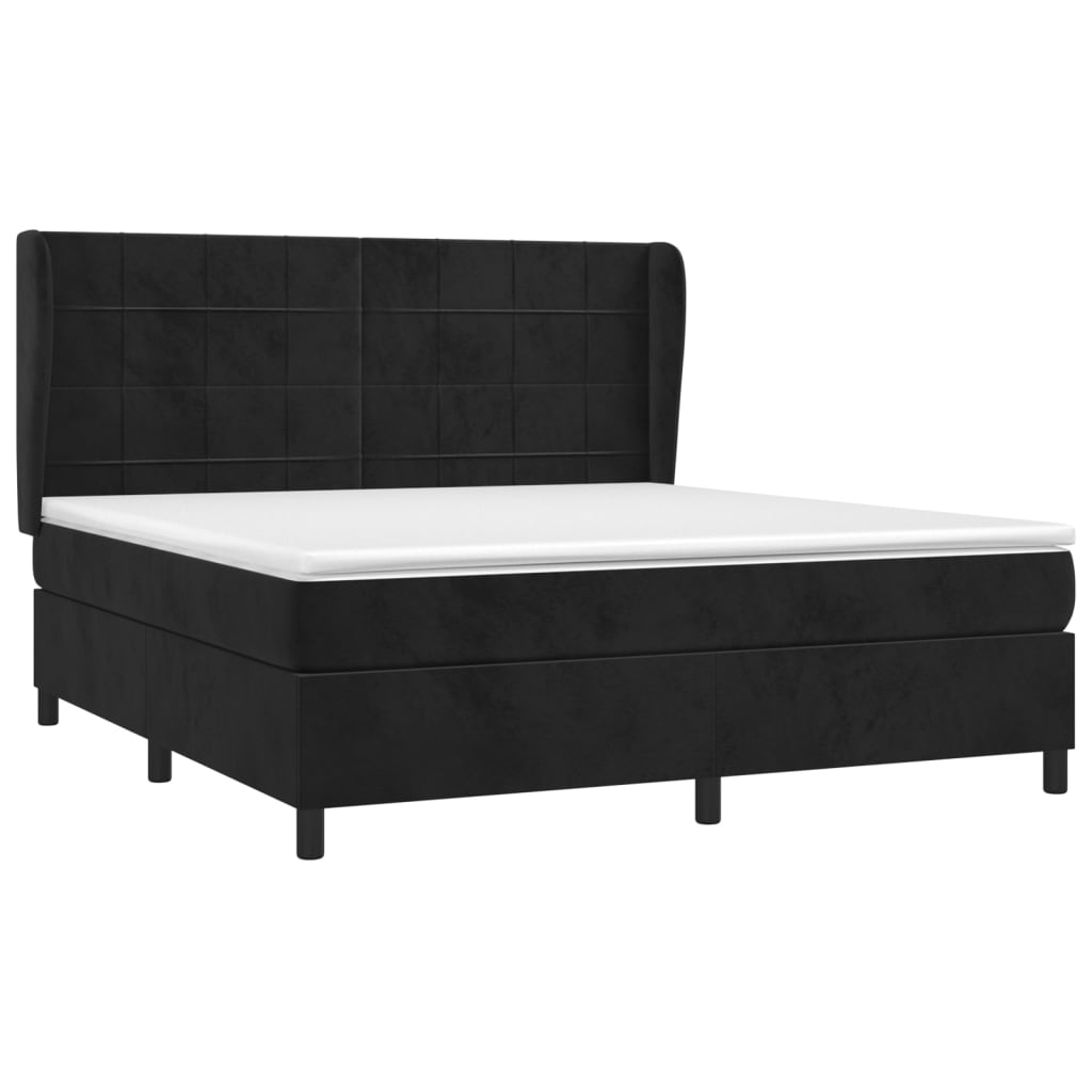 Sommier à lattes de lit avec matelas Noir 180x200 cm Velours Lits & cadres de lit vidaXL