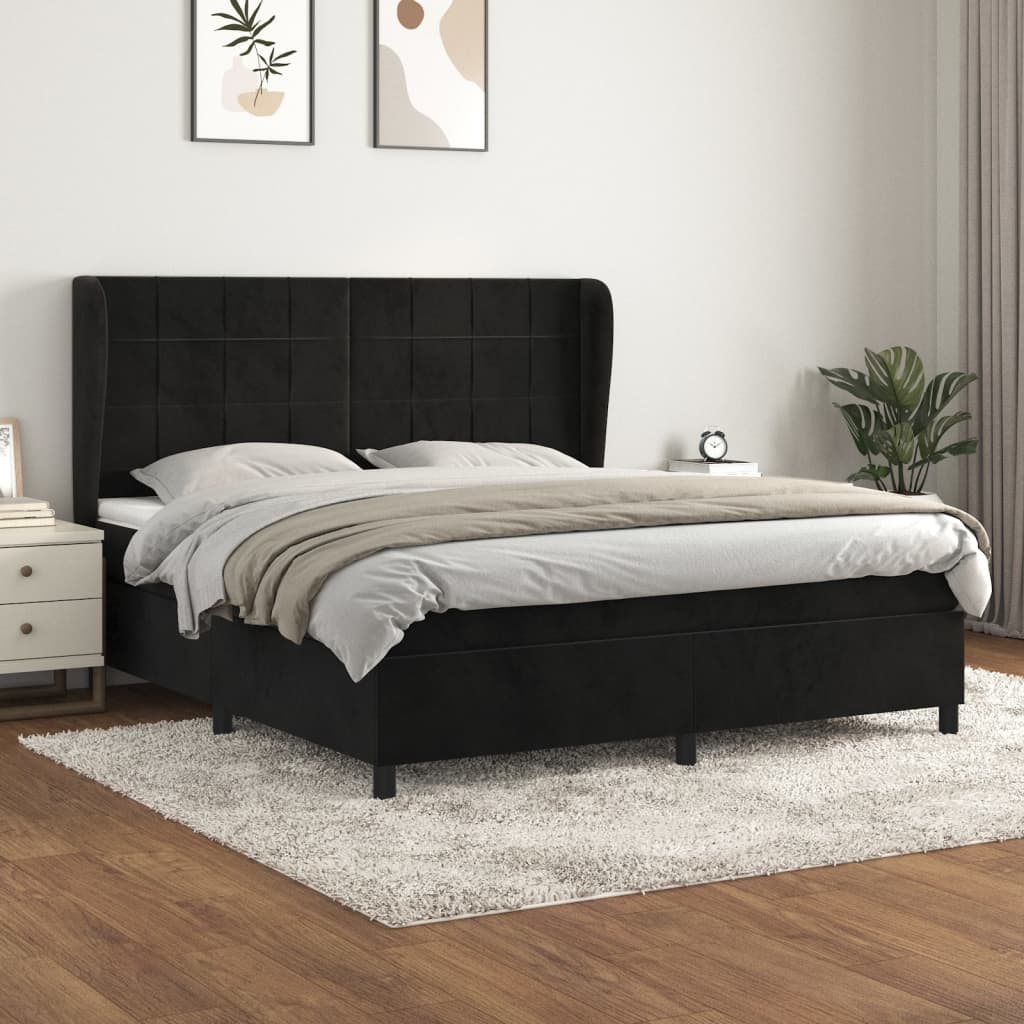 Sommier à lattes de lit avec matelas Noir 180x200 cm Velours Lits & cadres de lit vidaXL