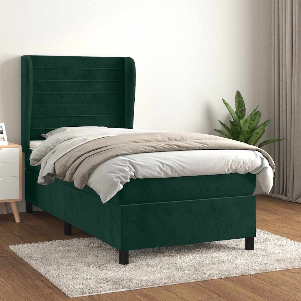 Sommier à lattes de lit avec matelas Vert foncé 90x200 cm