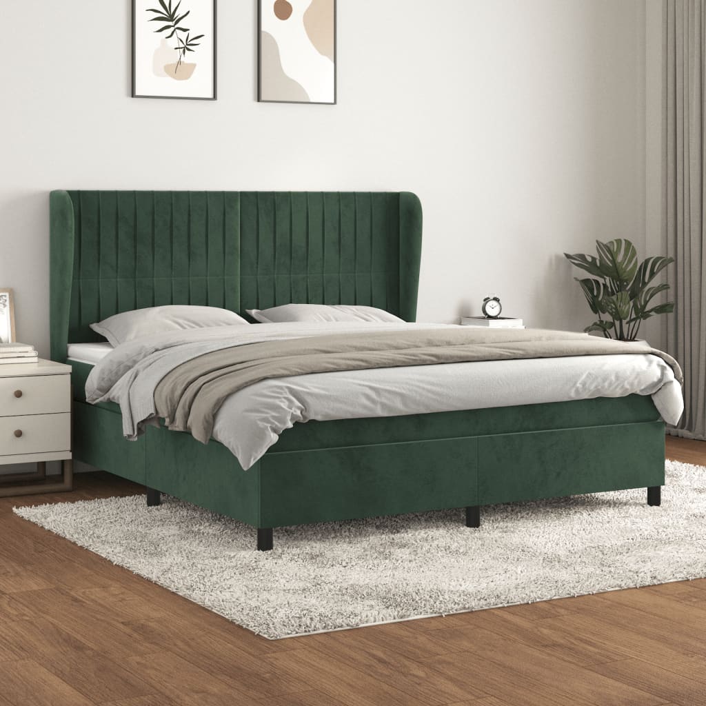 Sommier à lattes de lit et matelas Vert foncé 160x200cm Velours