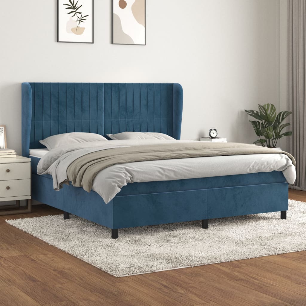 Sommier à lattes de lit et matelas Bleu foncé 180x200cm Velours
