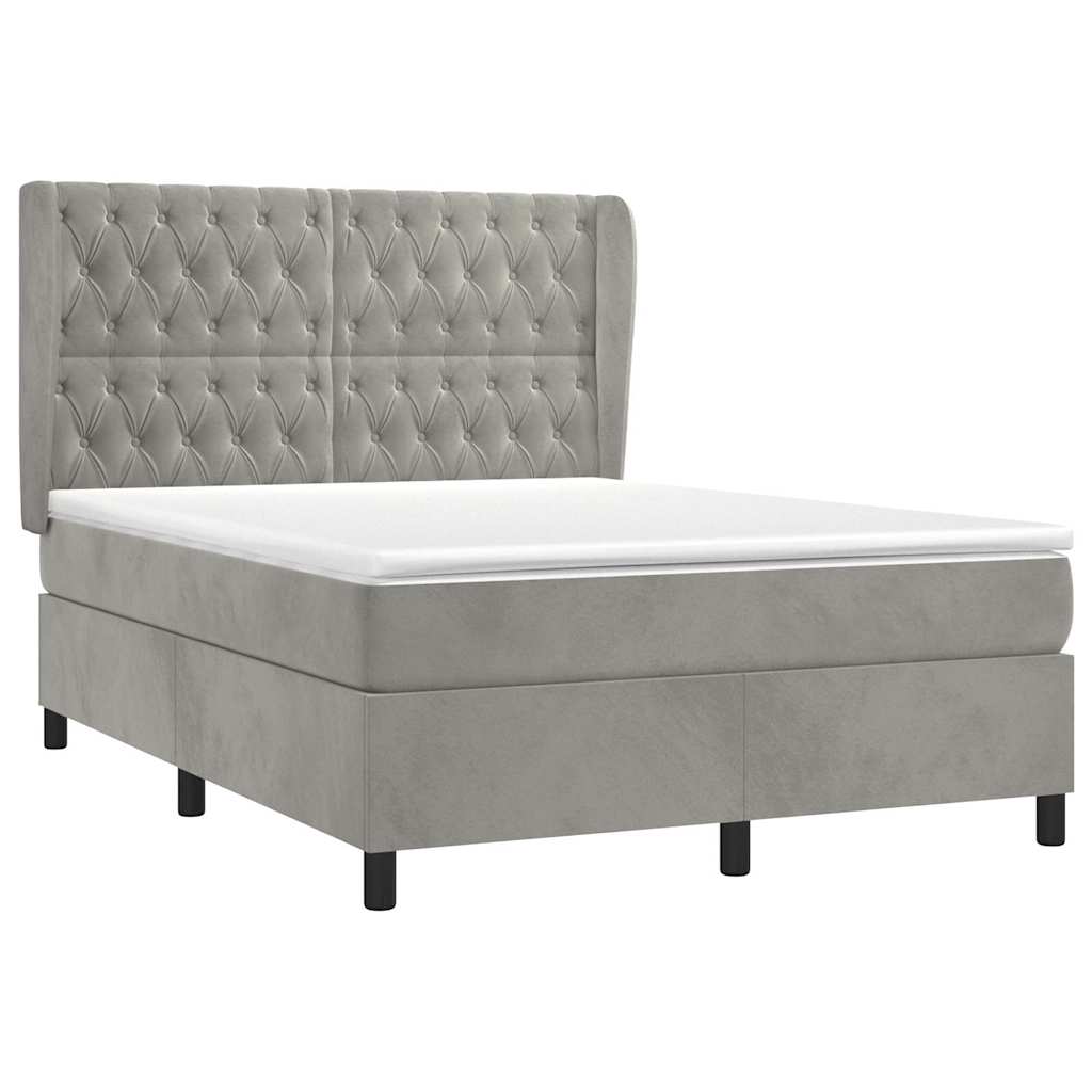 Sommier à lattes de lit et matelas Gris clair 140x190cm Velours