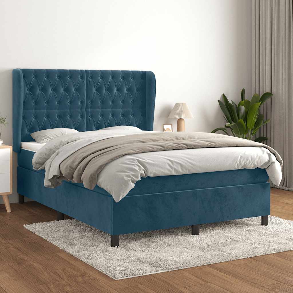 Sommier à lattes de lit et matelas Bleu foncé 140x190cm Velours - XIOS
