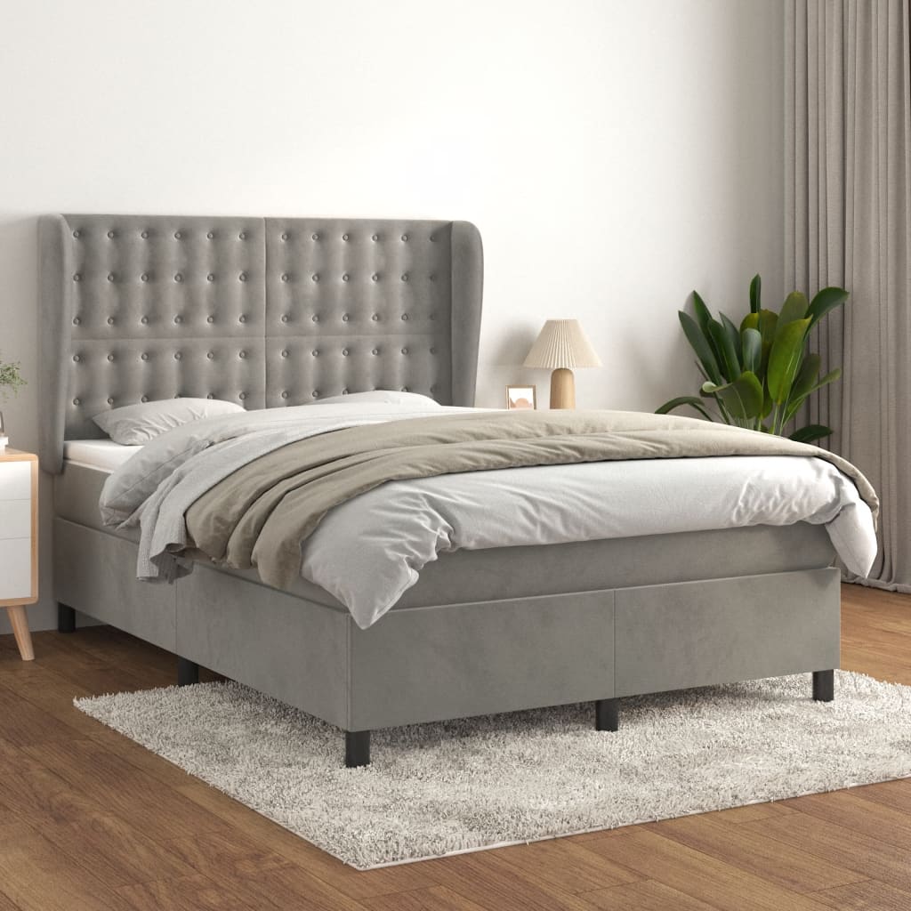 Sommier à lattes de lit et matelas Gris clair 140x190cm Velours - XIOS