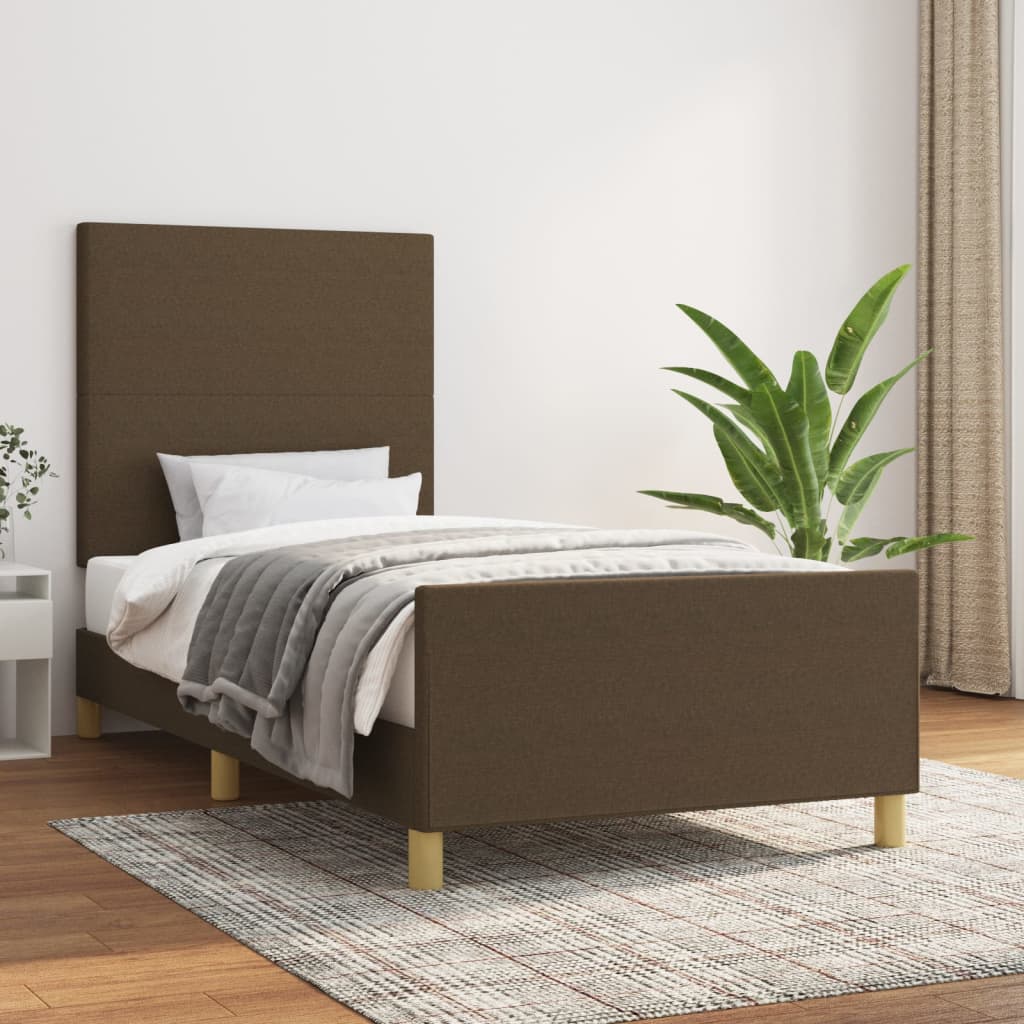 Cadre de lit sans matelas marron foncé 90x190 cm tissu - XIOS