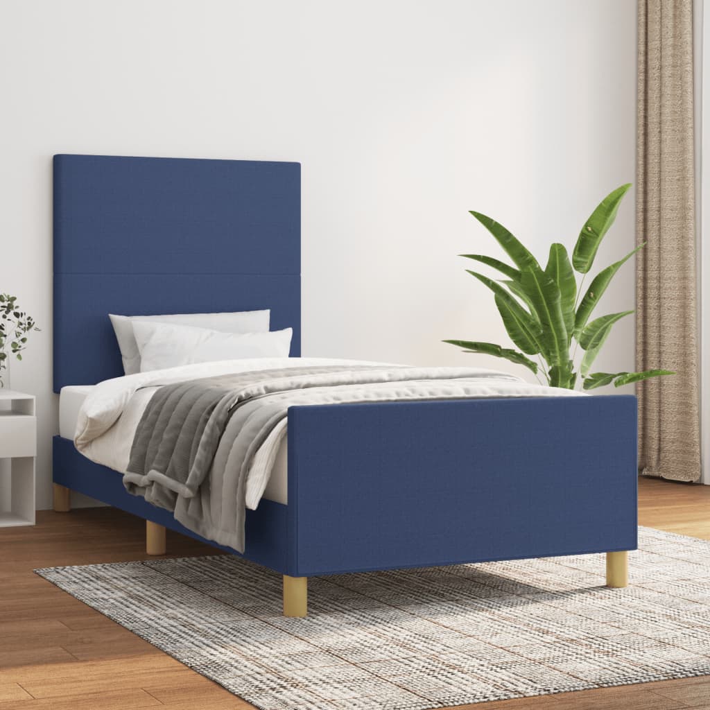 Cadre de lit sans matelas bleu 90x190 cm tissu - XIOS