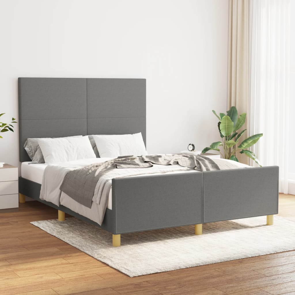 Cadre de lit sans matelas gris foncé 140x190 cm tissu - XIOS