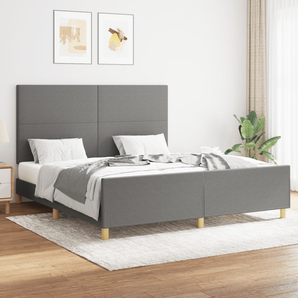 Cadre de lit sans matelas gris foncé 160x200 cm tissu - XIOS