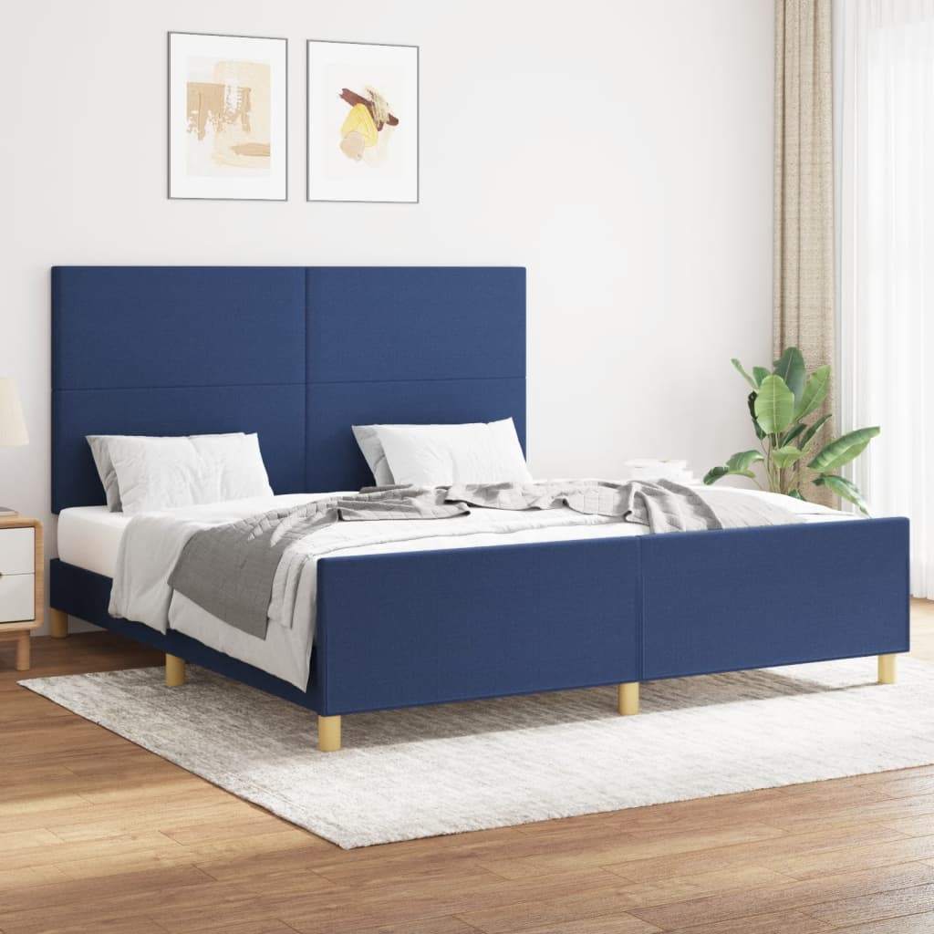 Cadre de lit sans matelas bleu 160x200 cm tissu - XIOS