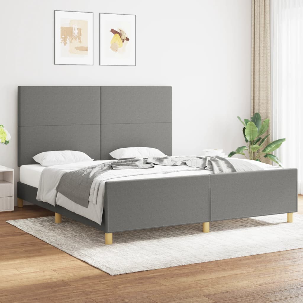 Cadre de lit sans matelas gris foncé 180x200 cm tissu - XIOS