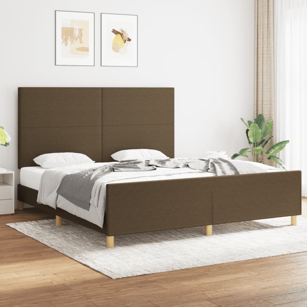 Cadre de lit sans matelas marron foncé 180x200 cm tissu - XIOS