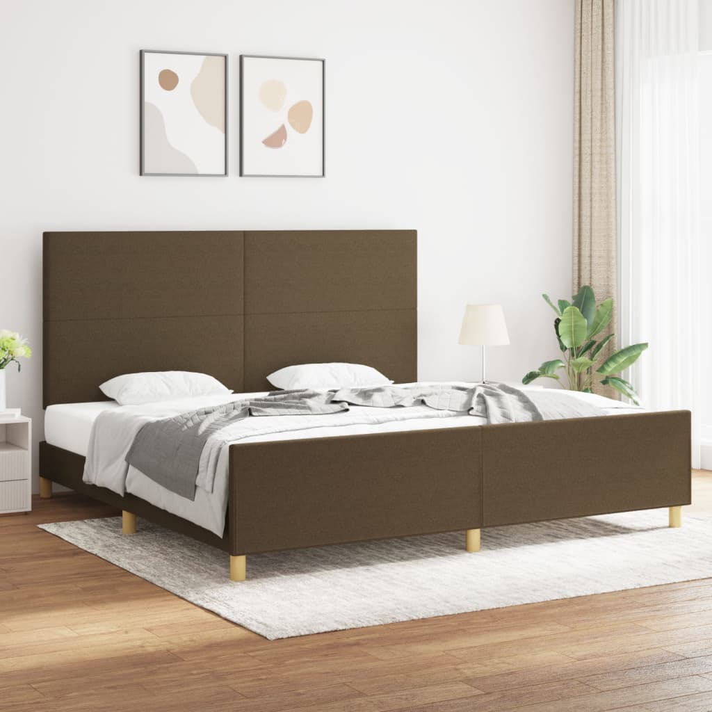 Cadre de lit sans matelas marron foncé 200x200 cm tissu - XIOS