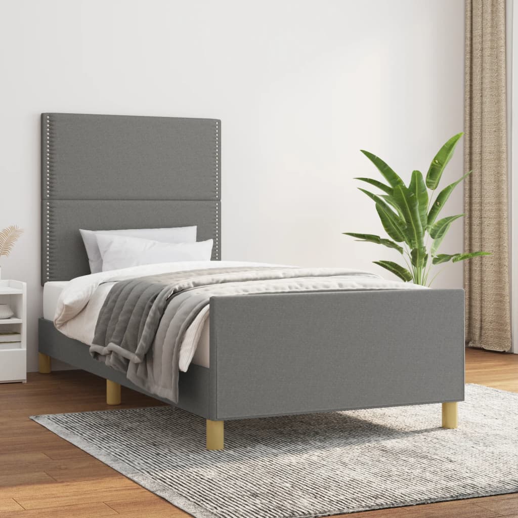 Cadre de lit sans matelas gris foncé 90x200 cm tissu - XIOS