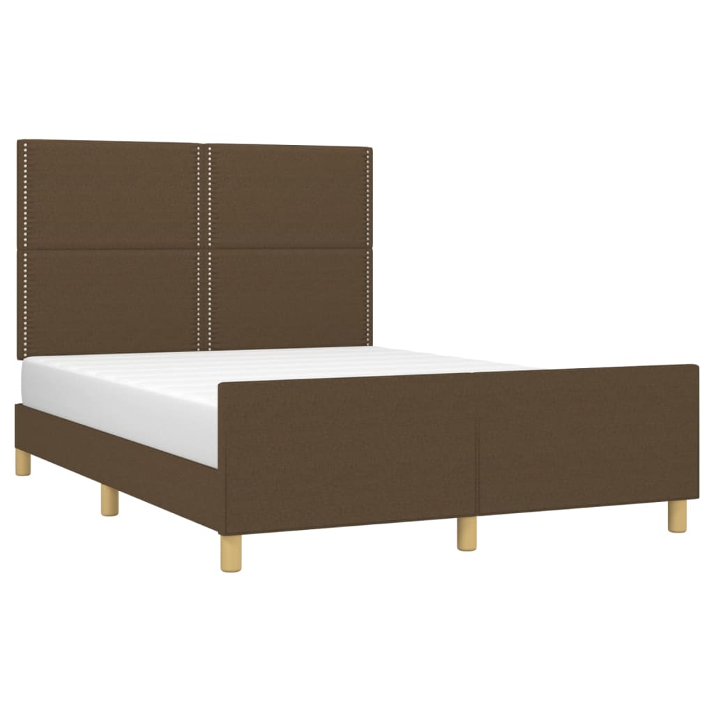 Cadre de lit sans matelas marron foncé 140x190 cm tissu - XIOS