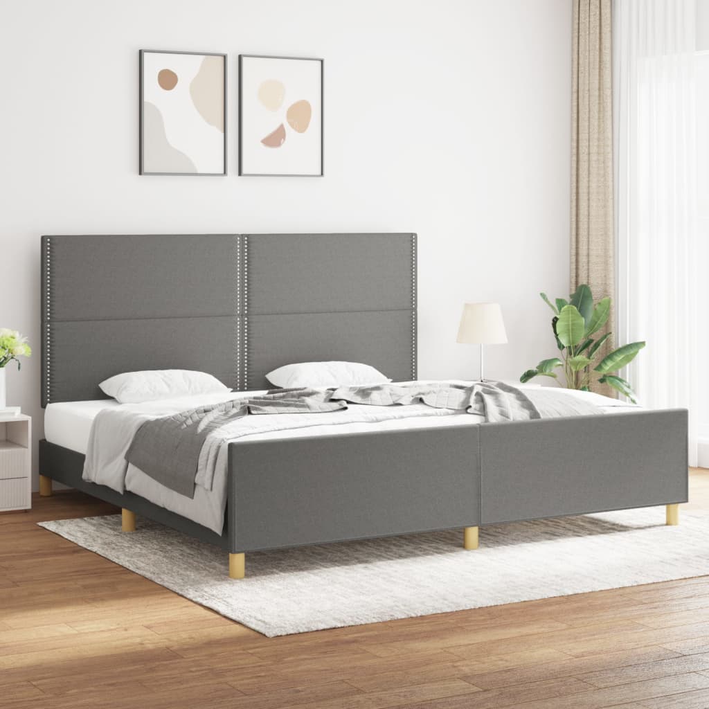 Cadre de lit sans matelas gris foncé 200x200 cm tissu - XIOS