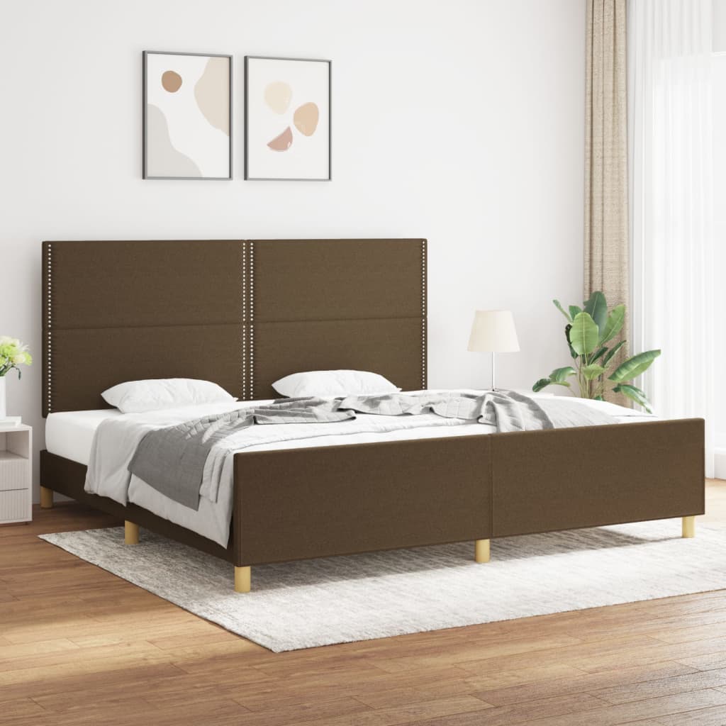 Cadre de lit sans matelas marron foncé 200x200 cm tissu - XIOS