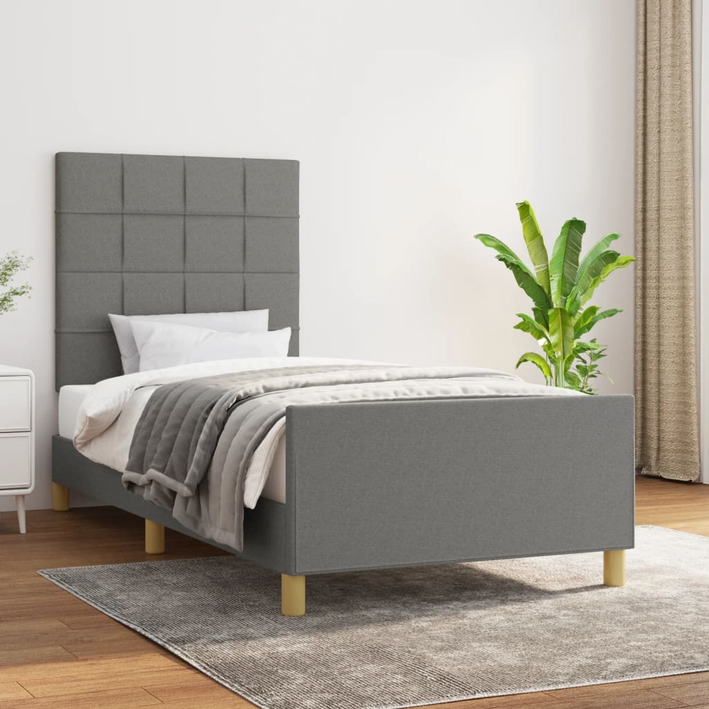 Cadre de lit sans matelas gris foncé 80x200 cm tissu - XIOS
