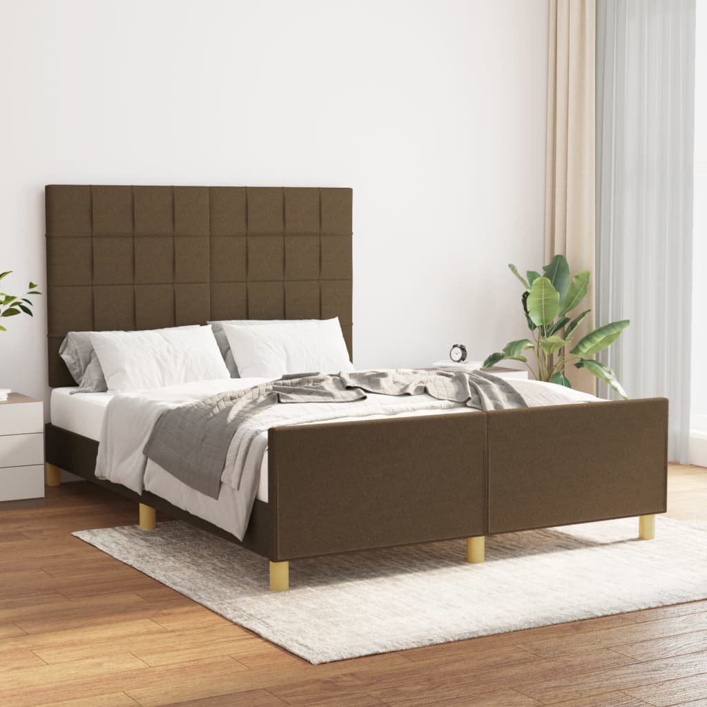 Cadre de lit sans matelas marron foncé 140x200 cm tissu - XIOS