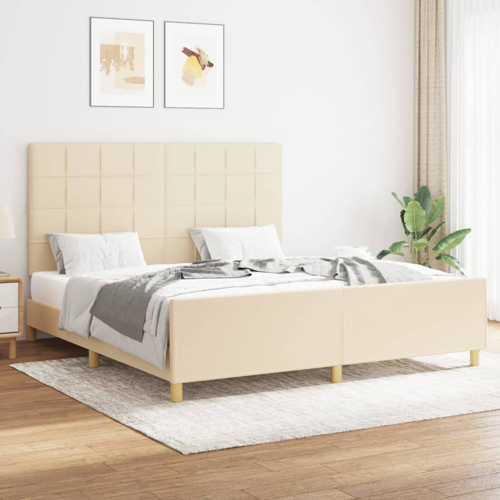 Cadre de lit sans matelas crème 160x200 cm tissu - XIOS