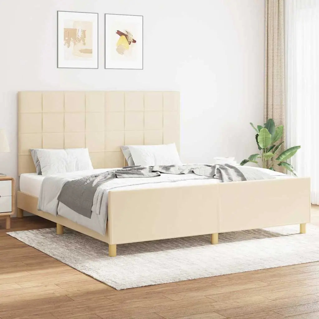 Cadre de lit sans matelas crème 160x200 cm tissu - XIOS