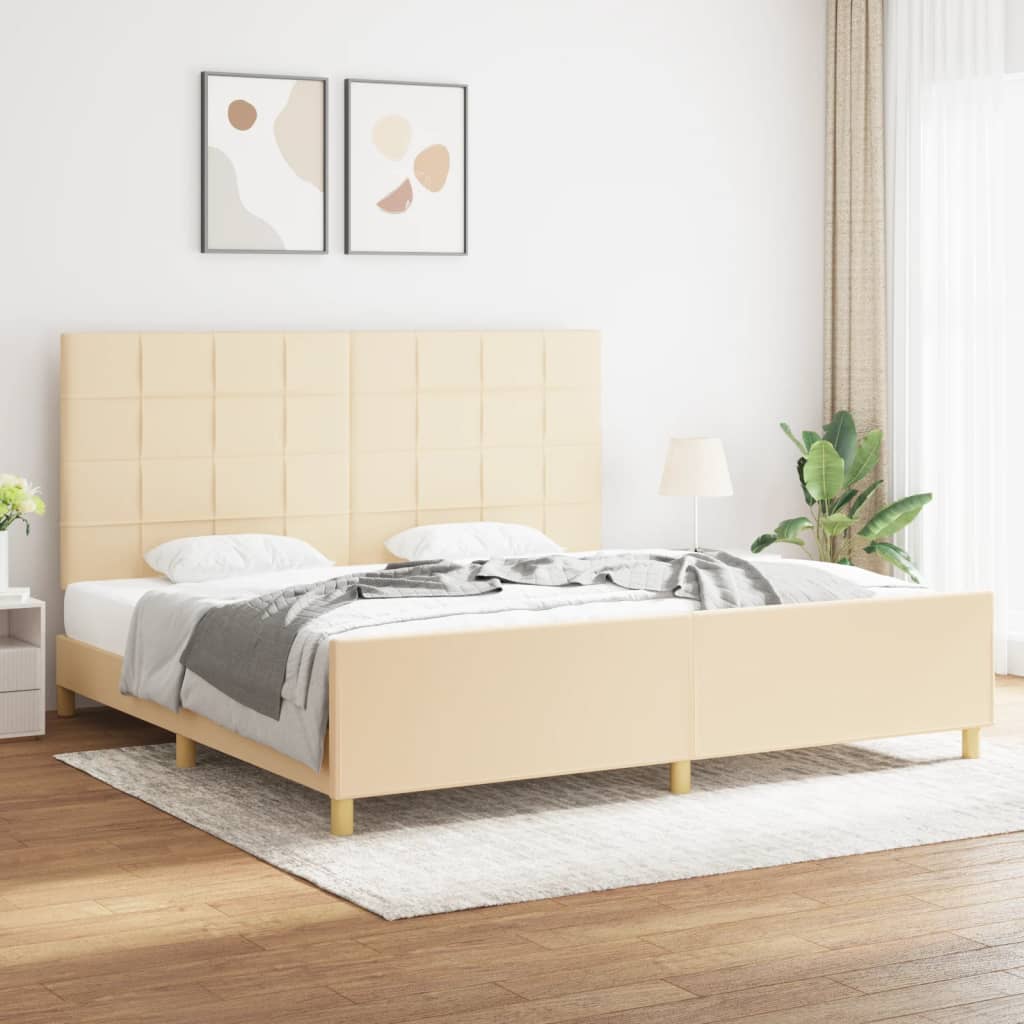 Cadre de lit sans matelas crème 200x200 cm tissu - XIOS