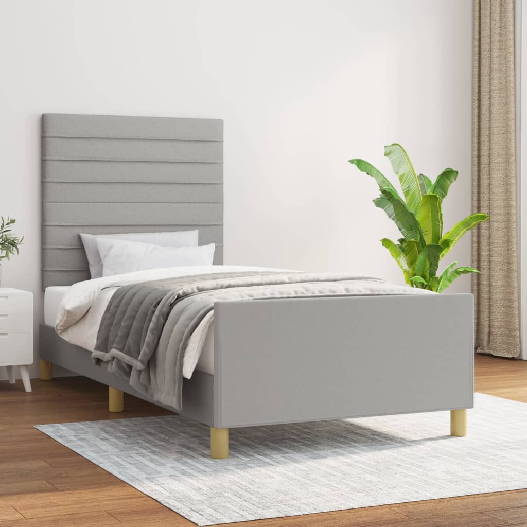 Cadre de lit sans matelas gris clair 90x190 cm tissu - XIOS