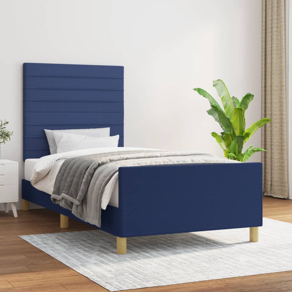 Cadre de lit sans matelas bleu 90x190 cm tissu - XIOS