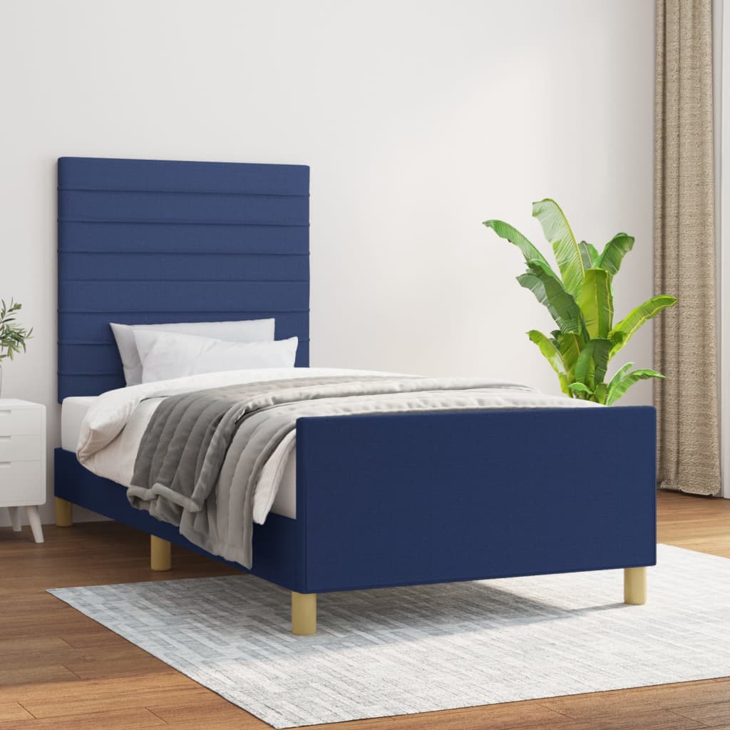 Cadre de lit sans matelas bleu 90x200 cm tissu - XIOS