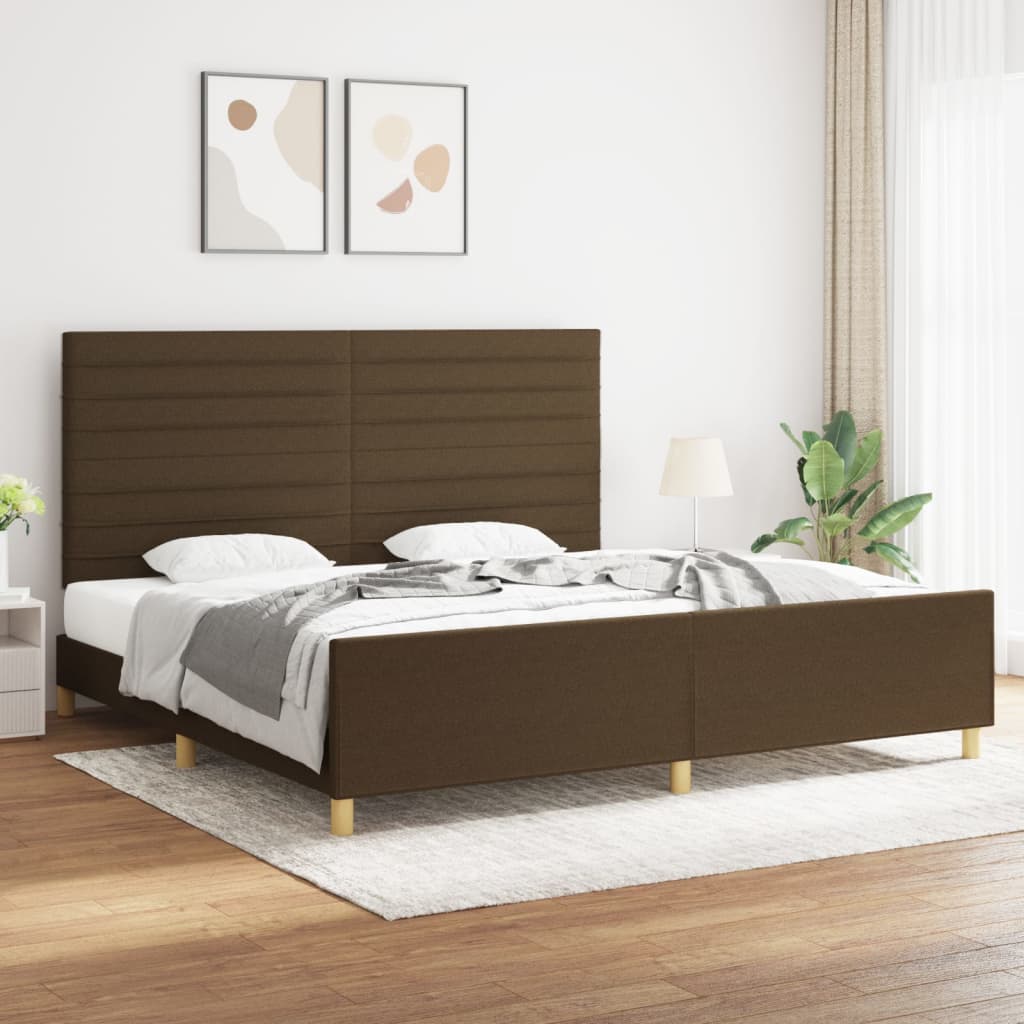 Cadre de lit sans matelas marron foncé 200x200 cm tissu - XIOS