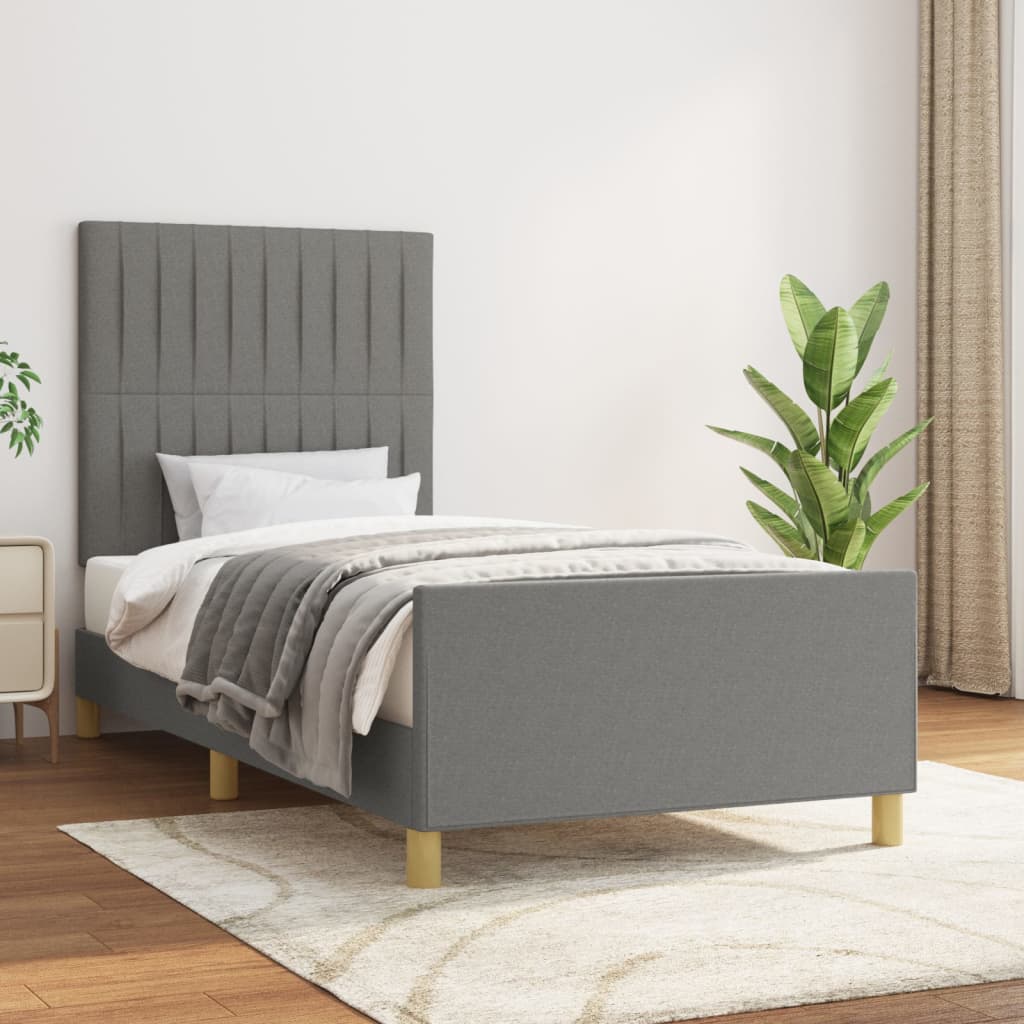 Cadre de lit sans matelas gris foncé 80x200 cm tissu - XIOS